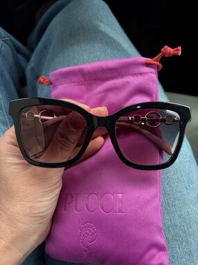 Pucci Black Oversized Cat-Eye Sunglasses with Gold Accent